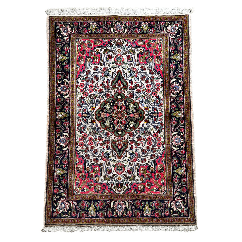 Ghoum Teppich ca. 158 × 100 cm – creme & dunkelblau