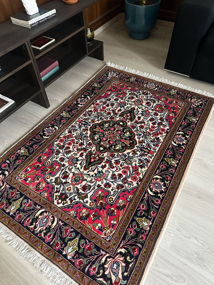 Ghoum Teppich ca. 158 × 100 cm – creme & dunkelblau
