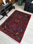 Hamedan Teppich ca. 150 × 100 cm – rot/blau & geometrisch