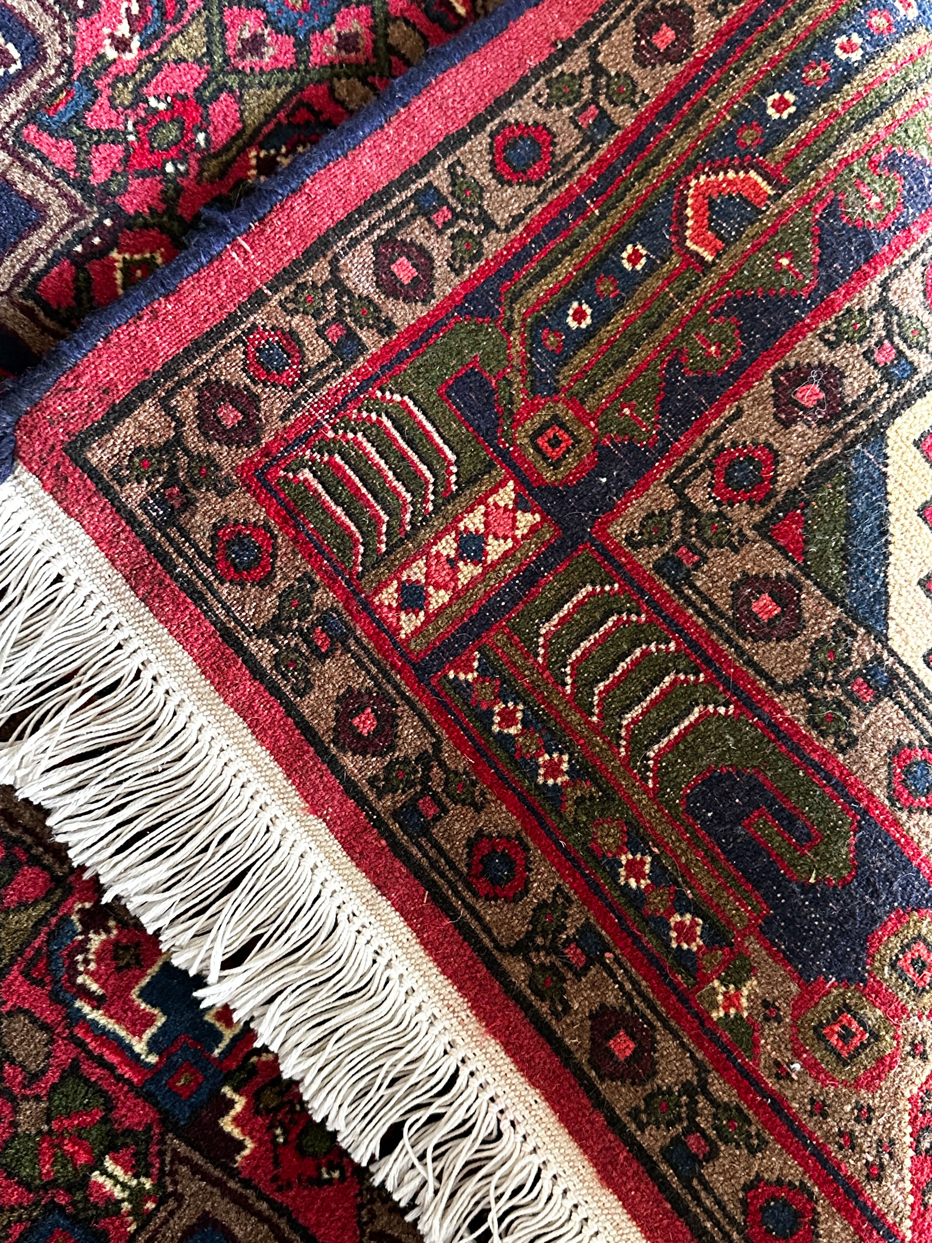 Hamedan Teppich ca. 150 × 100 cm – rot/blau & geometrisch