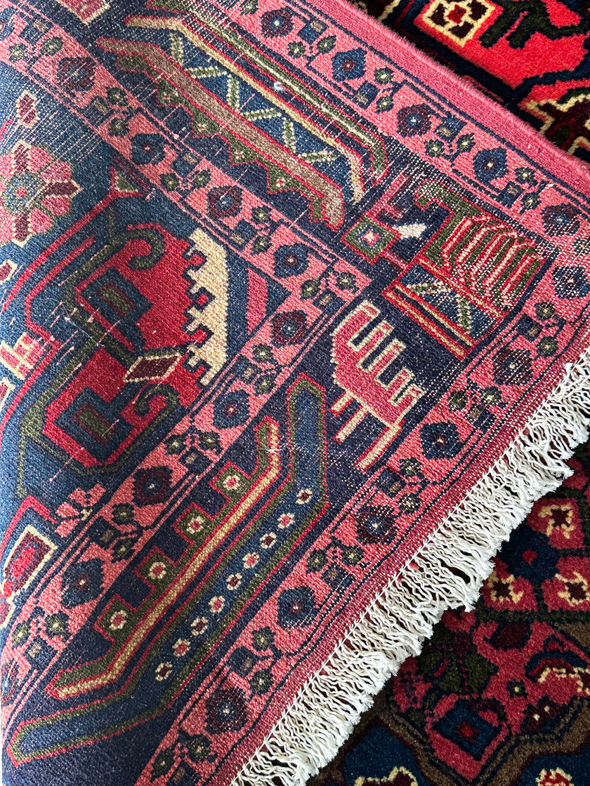 Hamedan Teppich ca. 146 × 104 cm – rot & dunkelblau