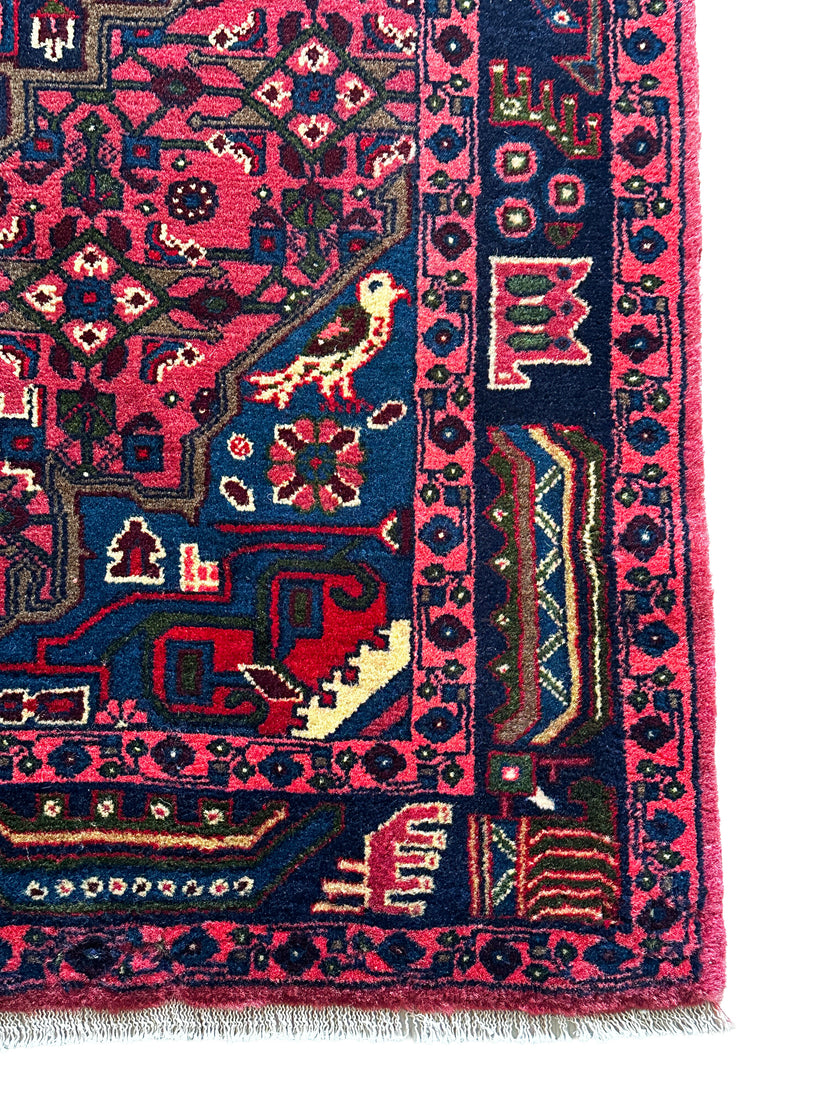 Hamedan Teppich ca. 146 × 104 cm – rot & dunkelblau
