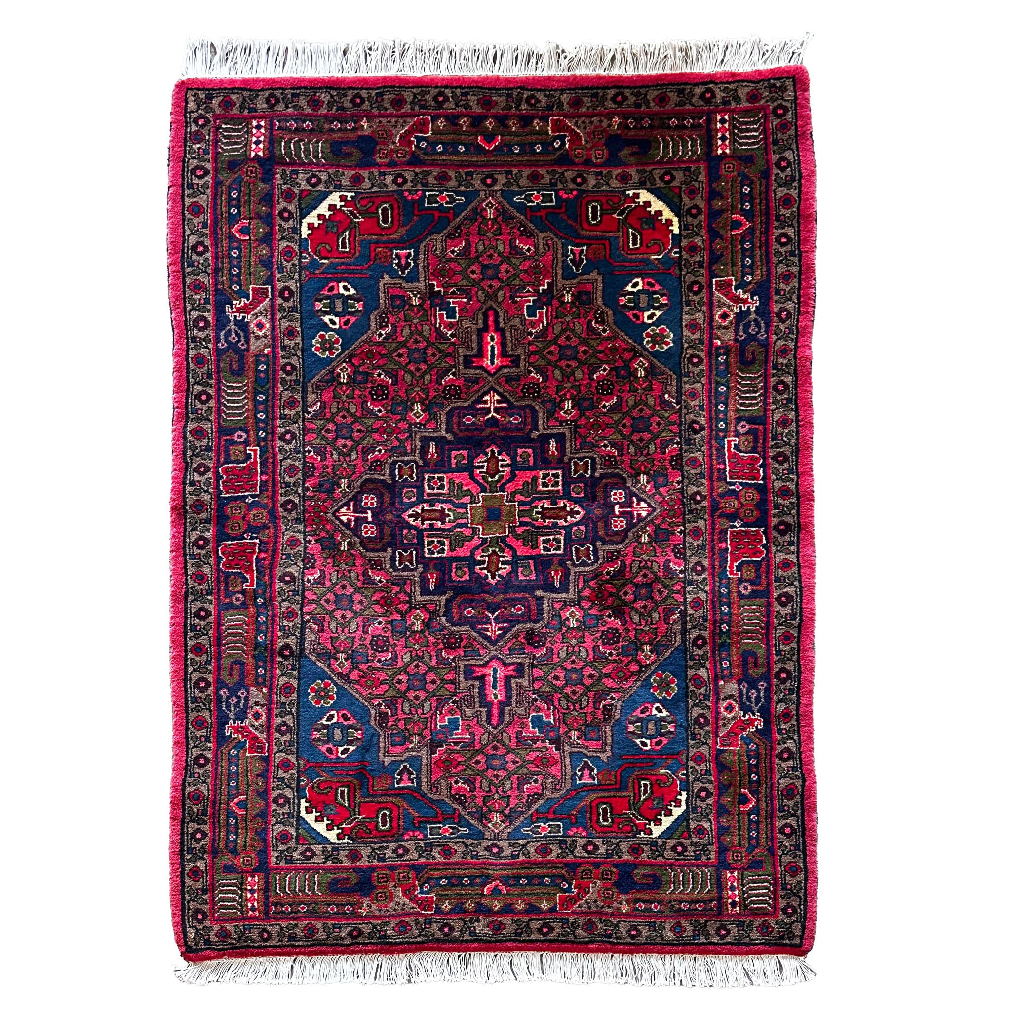 Hamedan Teppich ca. 150 × 100 cm – rot/blau & geometrisch