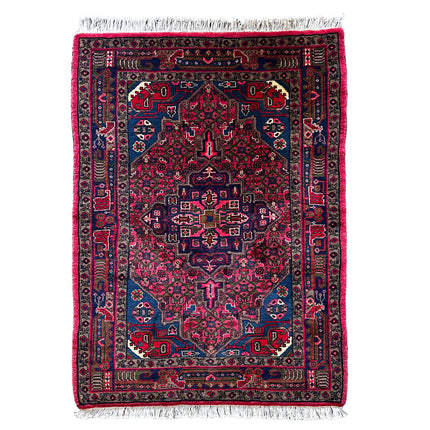 Hamedan Teppich ca. 150 × 100 cm – rot/blau & geometrisch