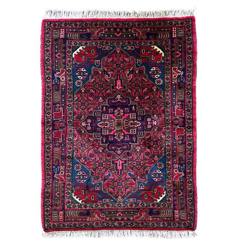 Hamedan Teppich ca. 150 × 100 cm – rot/blau & geometrisch
