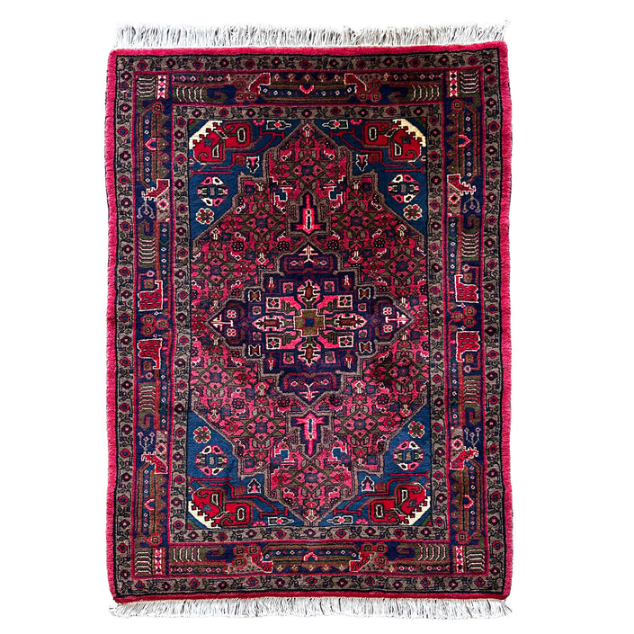 Hamedan Teppich ca. 150 × 100 cm – rot/blau & geometrisch