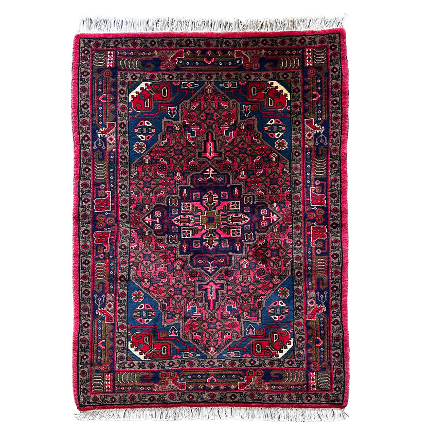 Hamedan Teppich ca. 150 × 100 cm – rot/blau & geometrisch