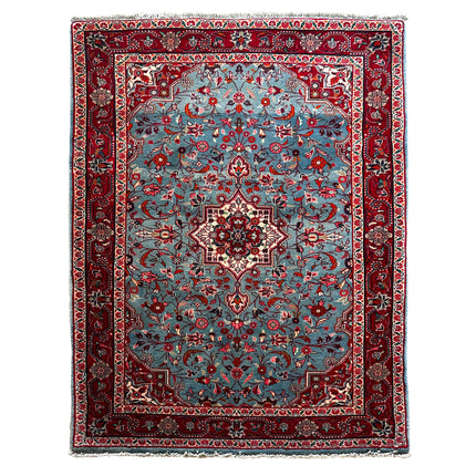 Hamedan Teppich ca. 150 × 100 cm – hellblau/rot/creme & floral