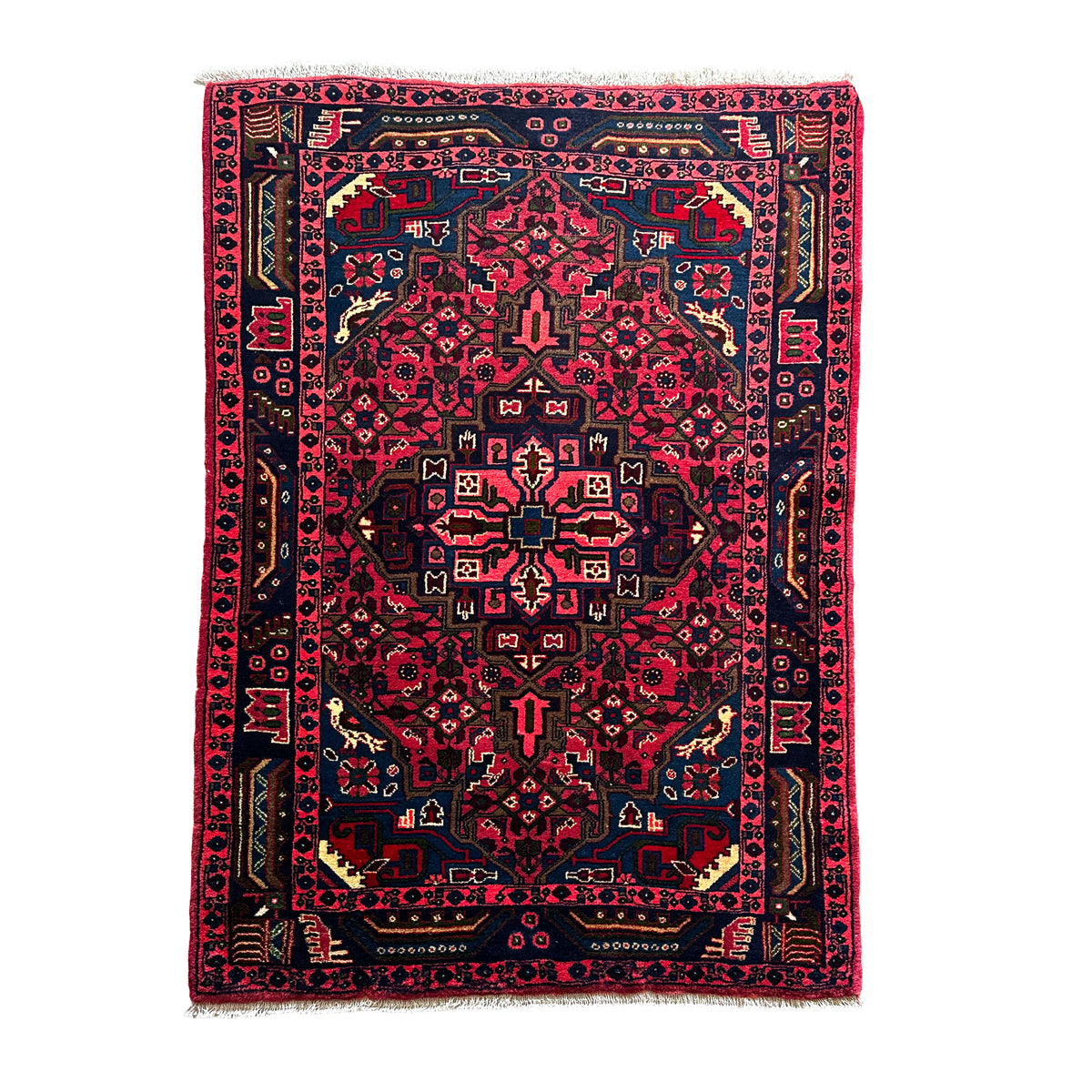 Hamedan Teppich ca. 146 × 104 cm – rot & dunkelblau