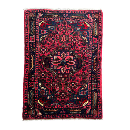 Hamedan Teppich ca. 146 × 104 cm – rot & dunkelblau