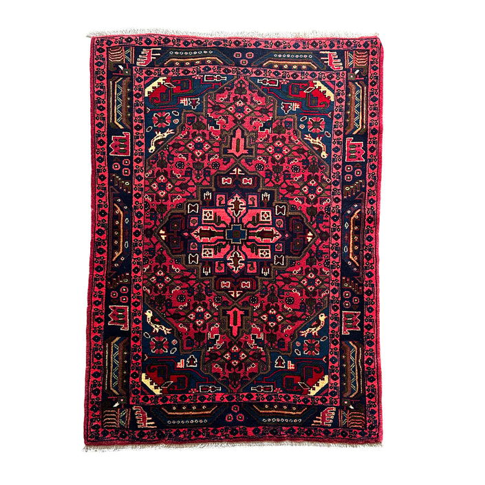 Hamedan Teppich ca. 146 × 104 cm – rot & dunkelblau