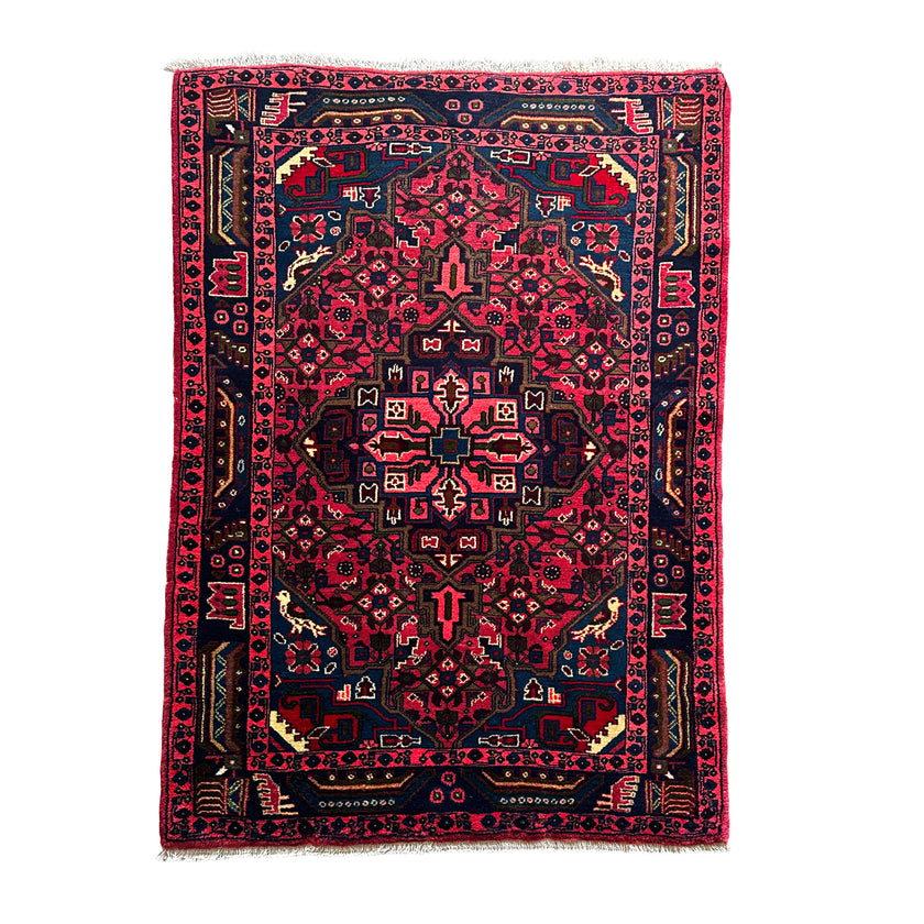 Hamedan Teppich ca. 146 × 104 cm – rot & dunkelblau