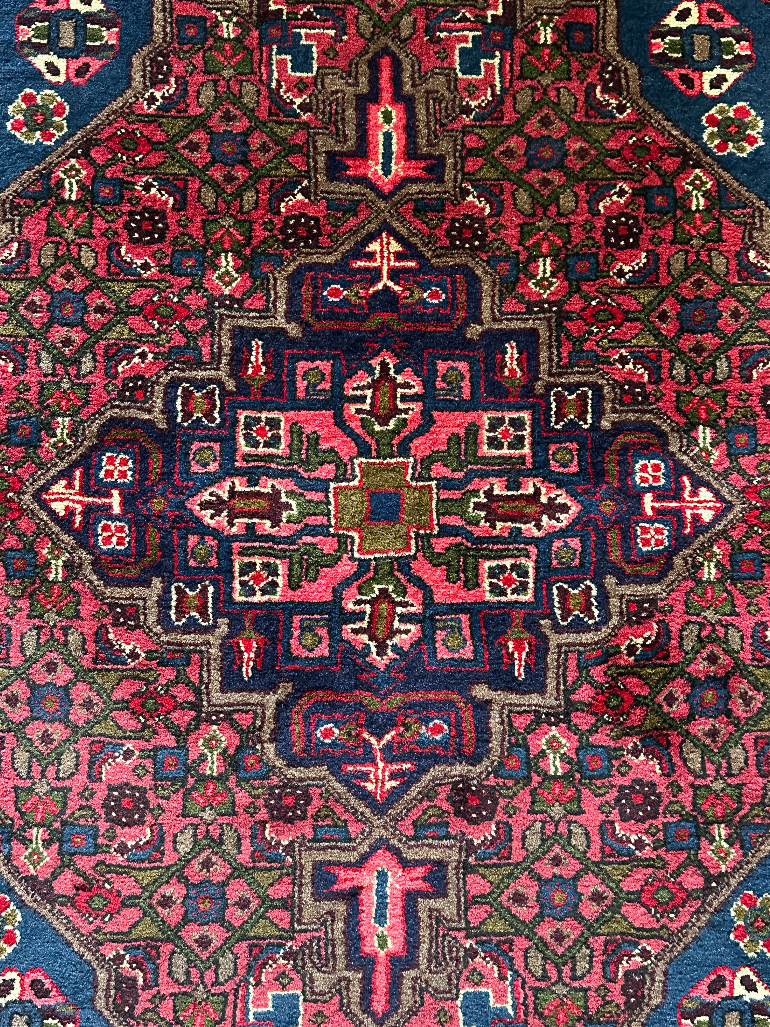 Hamedan Teppich ca. 150 × 100 cm – rot/blau & geometrisch