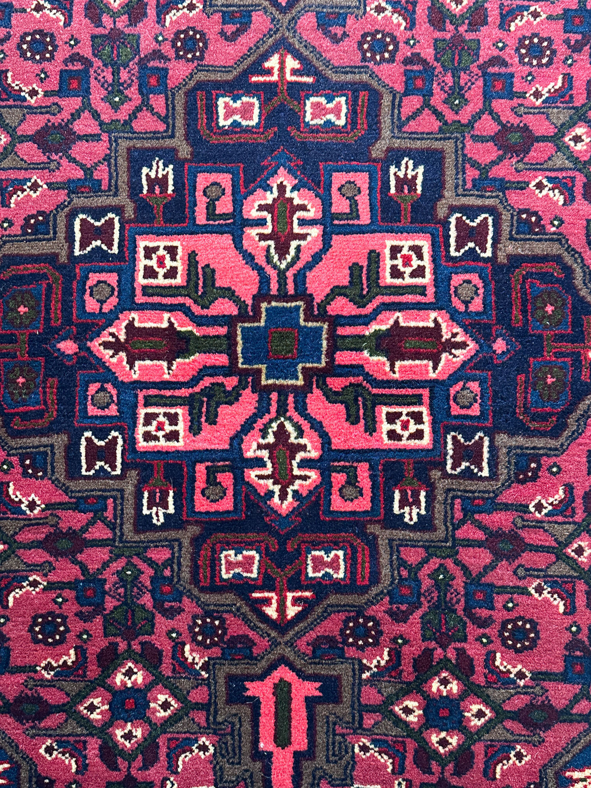 Hamedan Teppich ca. 146 × 104 cm – rot & dunkelblau