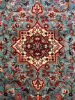 Hamedan Teppich ca. 150 × 100 cm – hellblau/rot/creme & floral