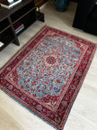Hamedan Teppich ca. 150 × 100 cm – hellblau/rot/creme & floral