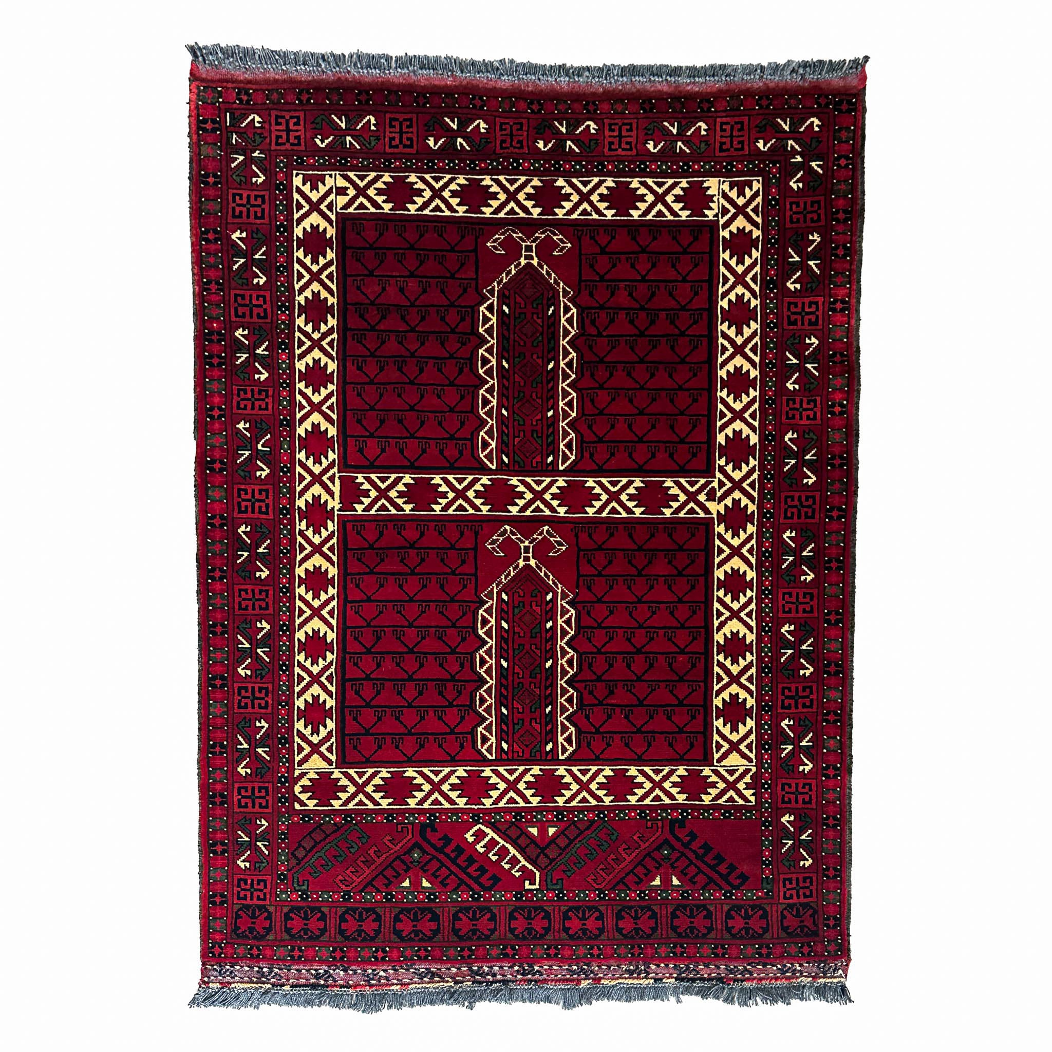 Hatschlu Teppich ca. 150 × 100 cm – rot/creme/schwarz & geometrisch