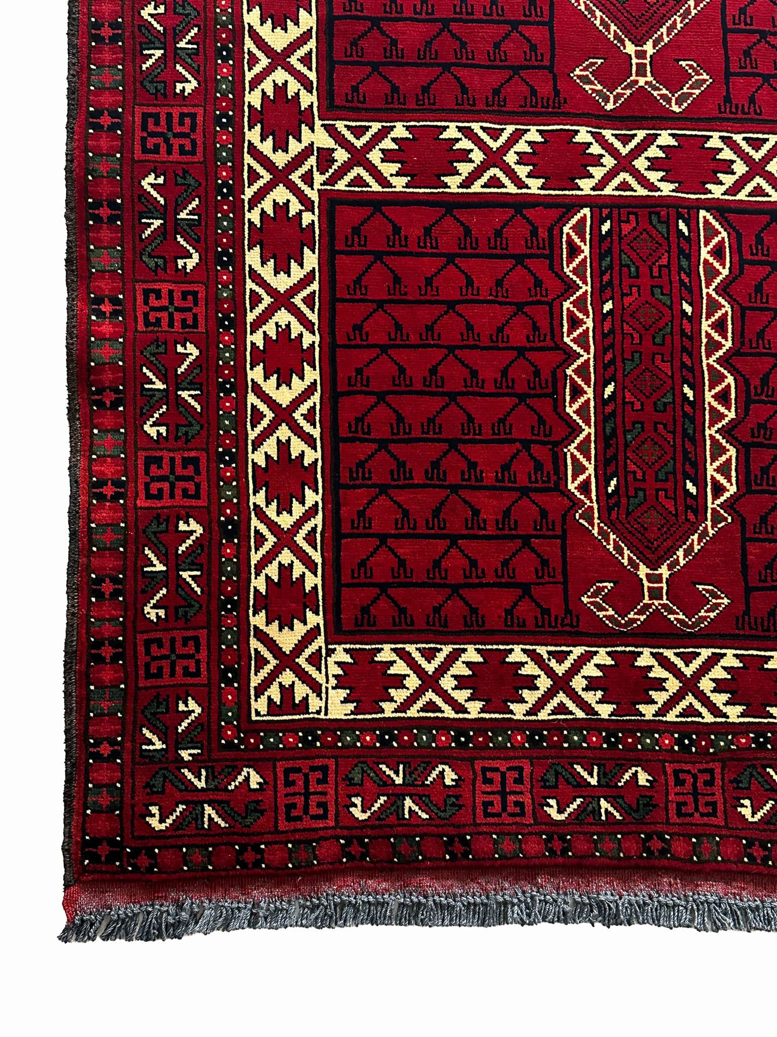 Hatschlu Teppich ca. 150 × 100 cm – rot/creme/schwarz & geometrisch