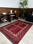 Hatschlu Teppich ca. 150 × 100 cm – rot/creme/schwarz & geometrisch