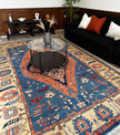 Heriz Teppich ca. 200 × 300 cm – blau/orange & ausdrucksstark