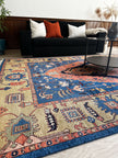 Heriz Teppich ca. 200 × 300 cm – blau/orange & ausdrucksstark