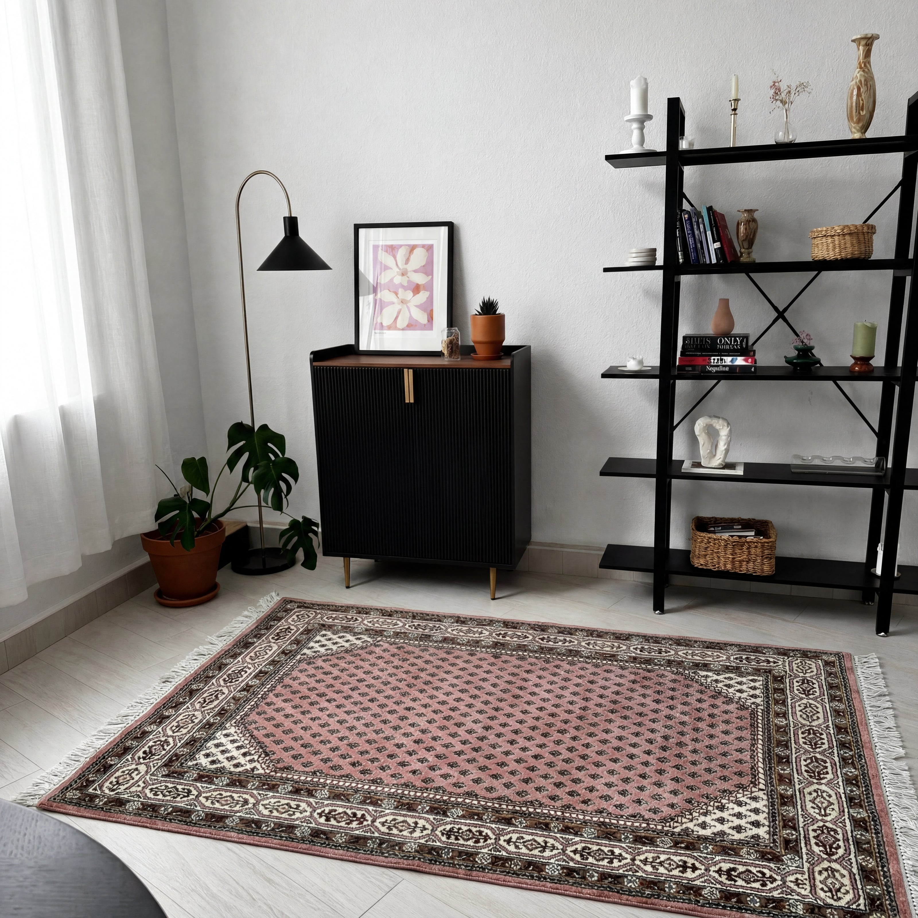 Bidjar Teppich ca. 200 × 150 cm – altrosa/braun & dezent