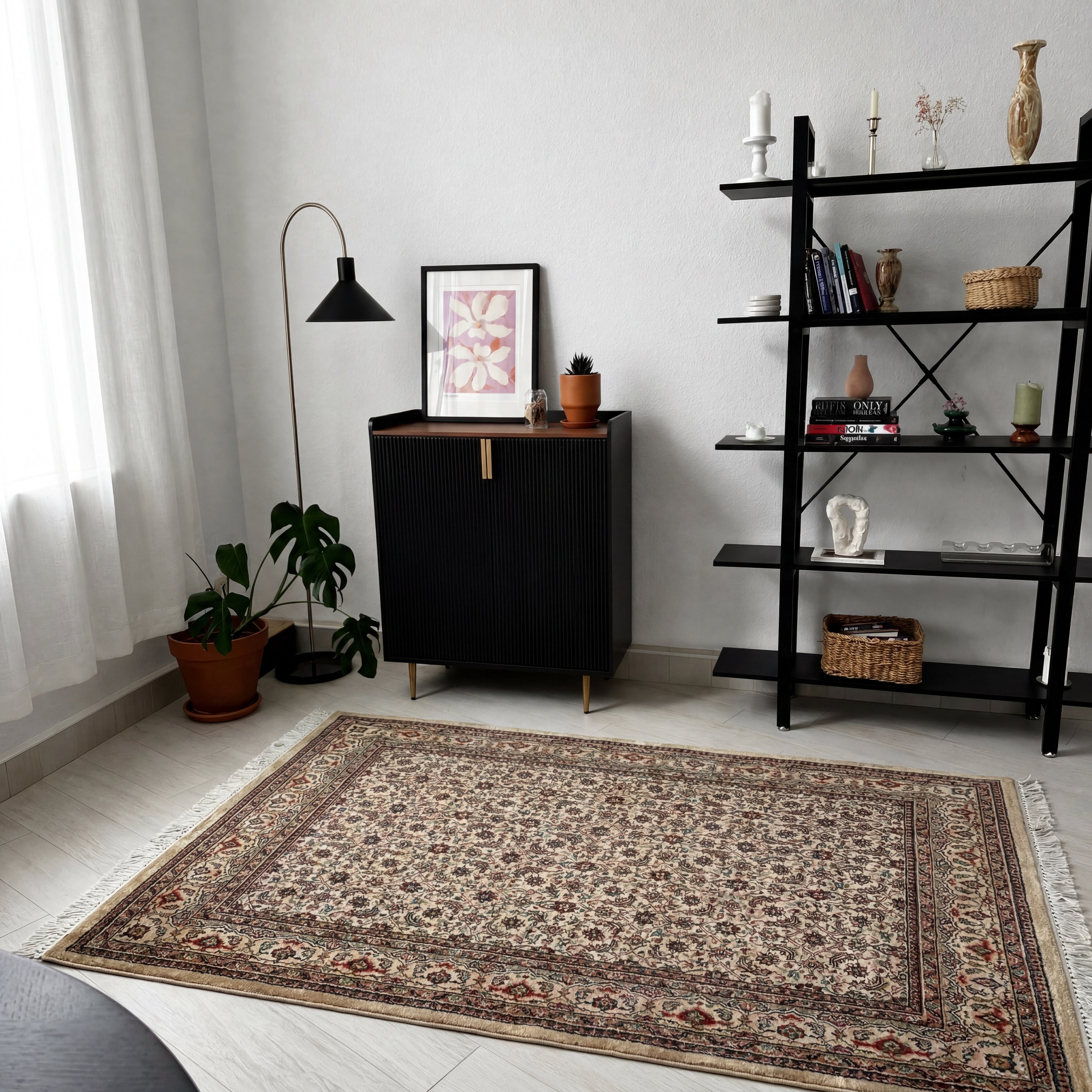Bidjar Teppich ca. 200 × 150 cm – beige & fein gemustert