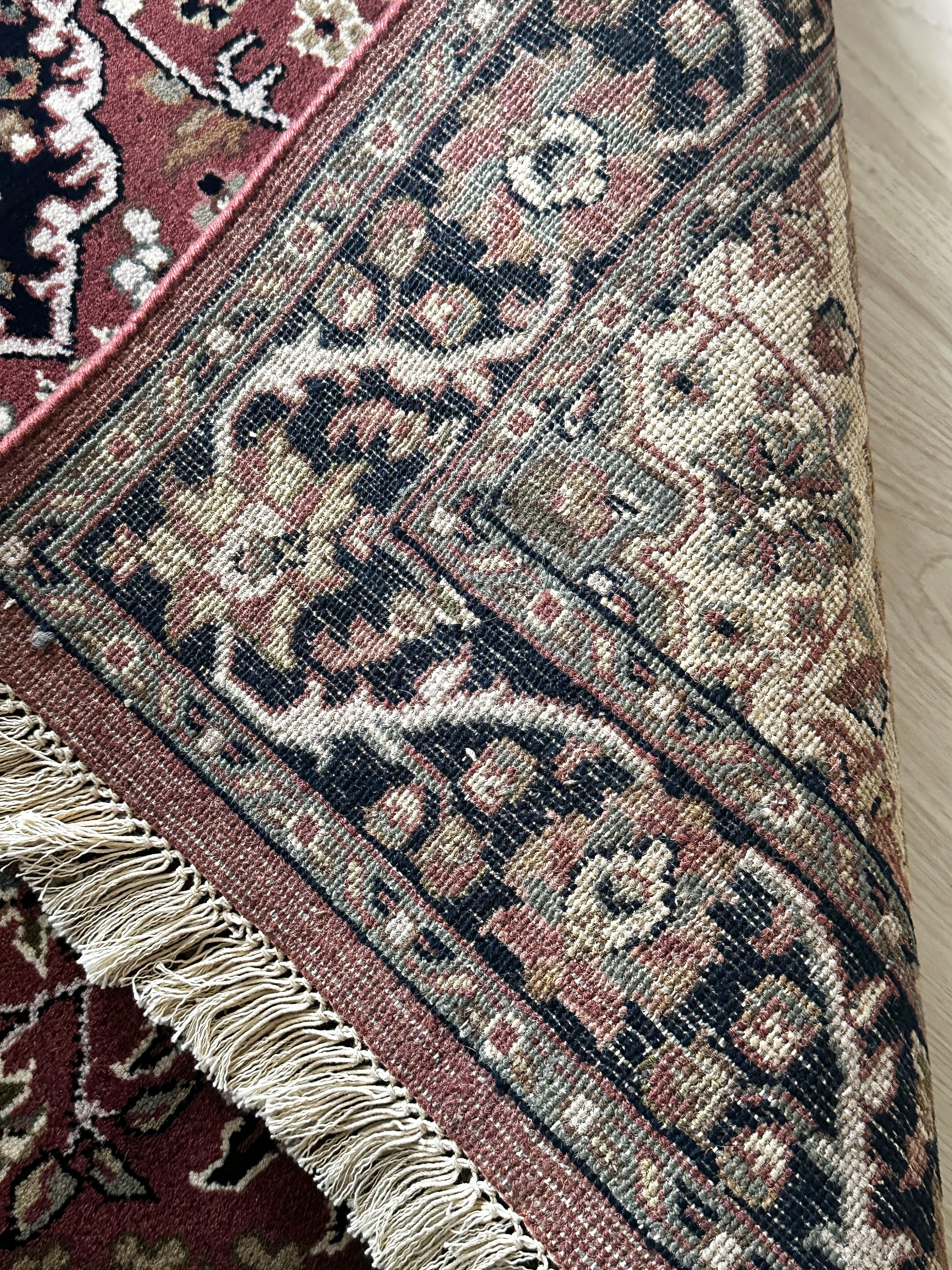 I. Jaipur Teppich ca. 150 × 100 cm – altrosa/taupe/dunkelblau & elegant