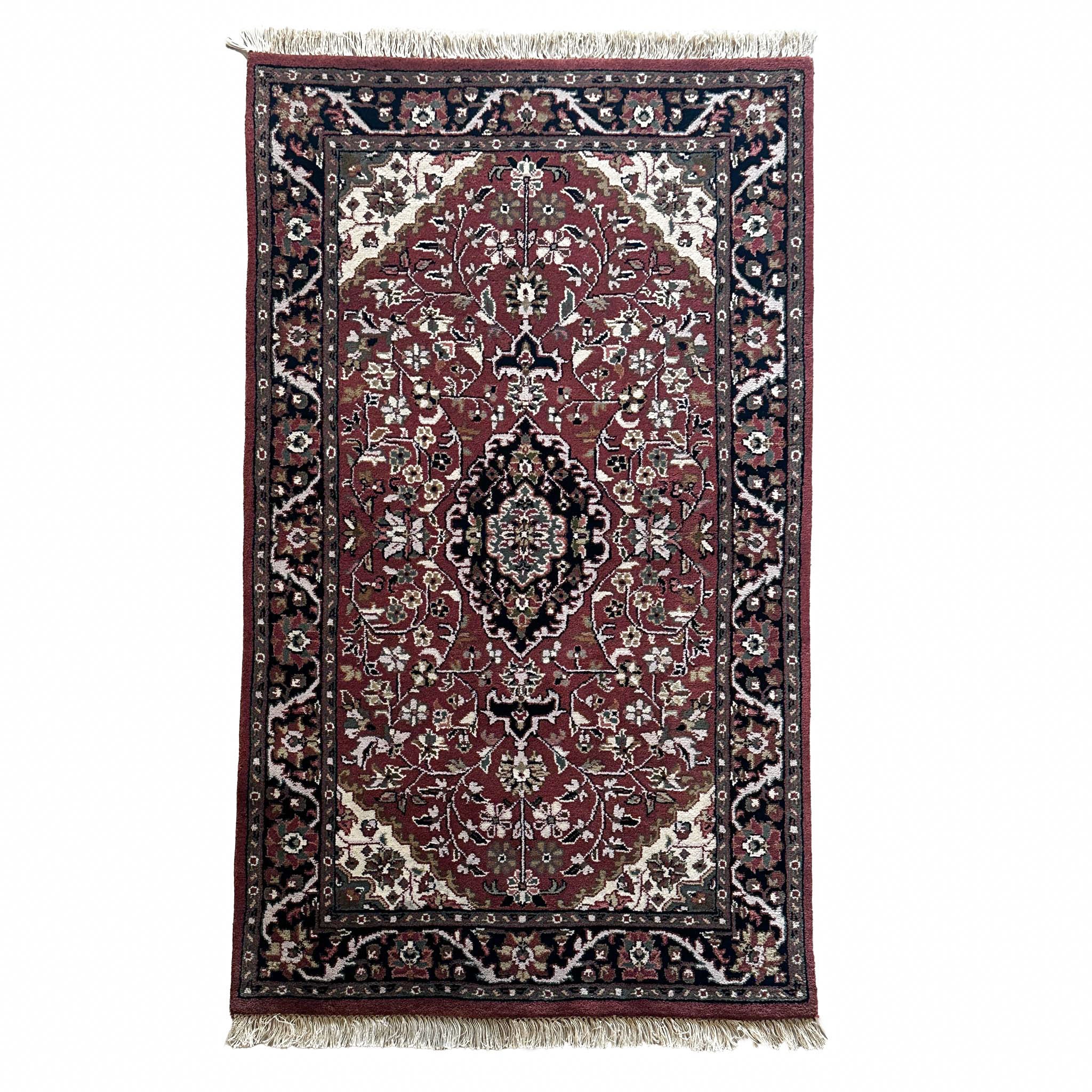 I. Jaipur Teppich ca. 150 × 100 cm – altrosa/taupe/dunkelblau & elegant