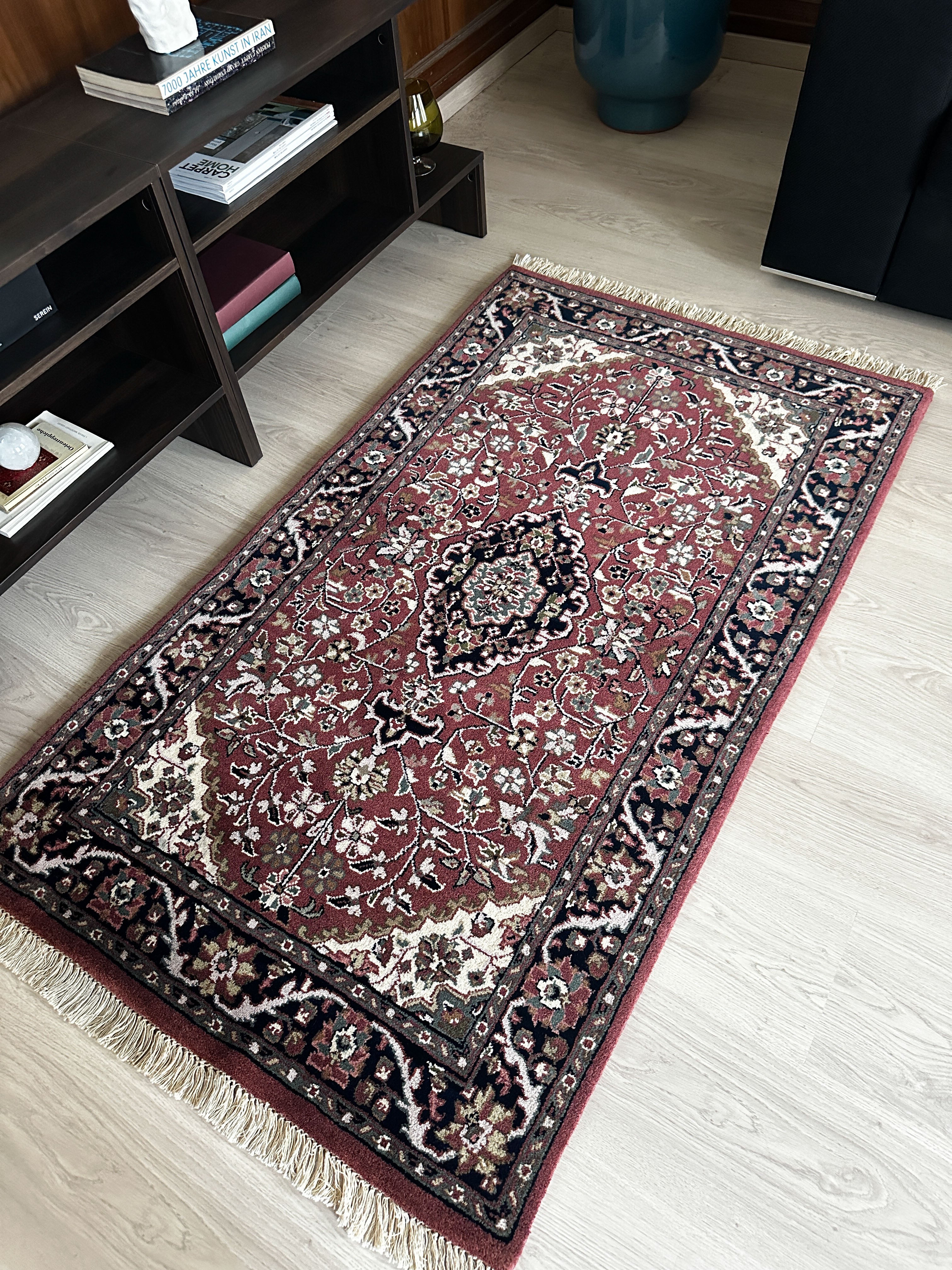 I. Jaipur Teppich ca. 150 × 100 cm – altrosa/taupe/dunkelblau & elegant