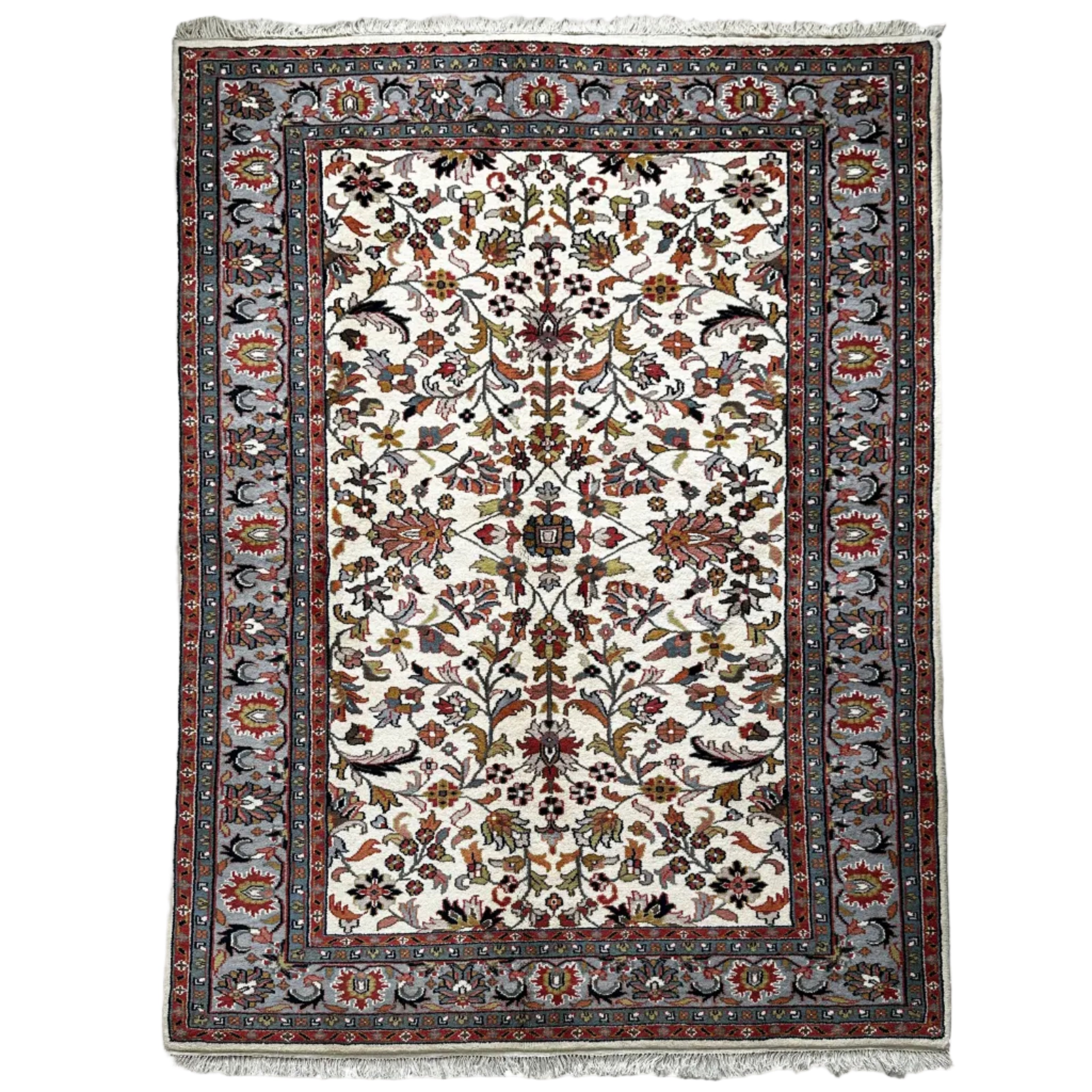 Keschan Teppich ca. 250 × 150 cm – creme/blau & floral