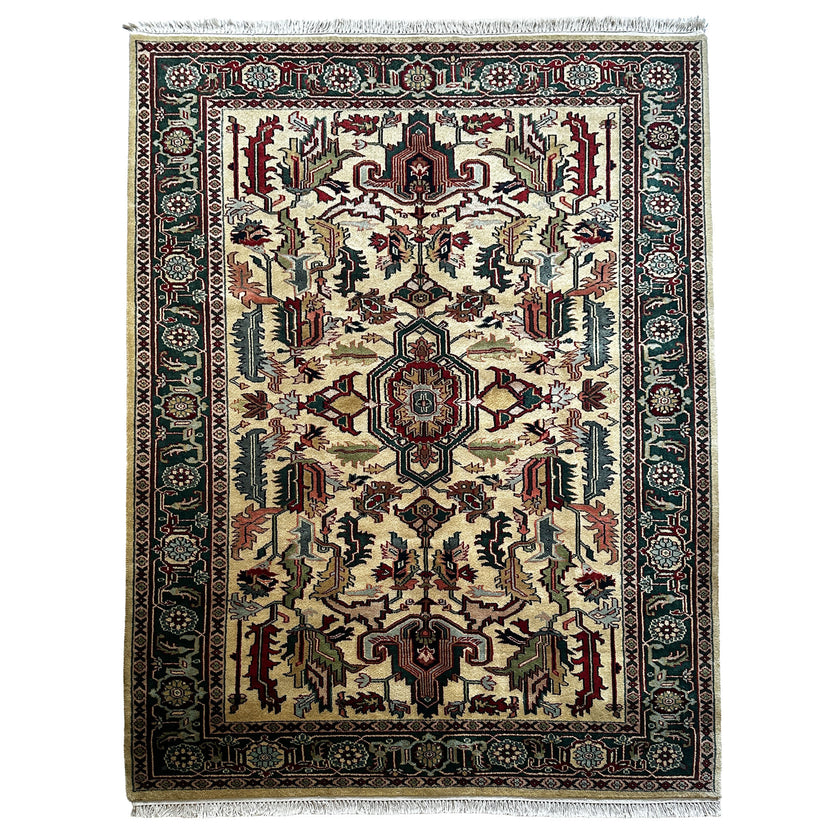 I. Keschan Teppich ca. 269 × 184 cm – creme & grün gemustert