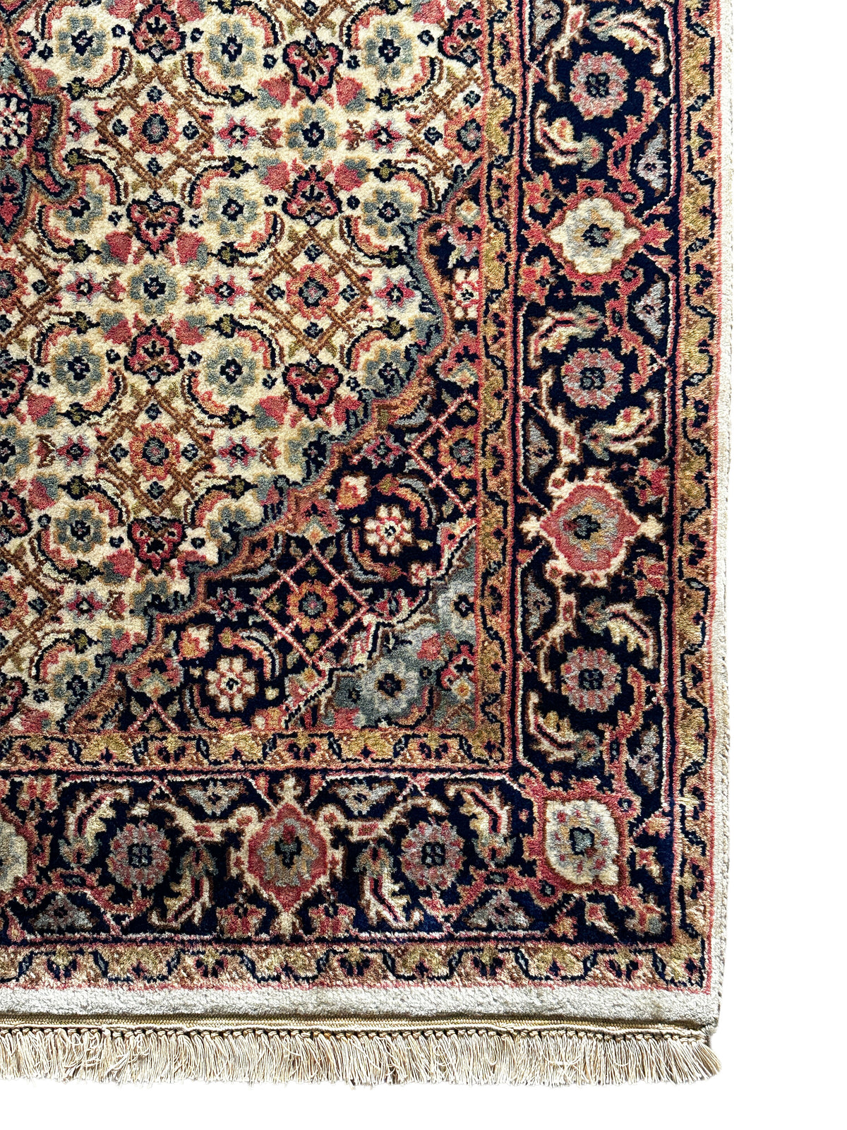 Sarough Teppich ca. 160 × 85 cm – goldbeige & dunkelblau