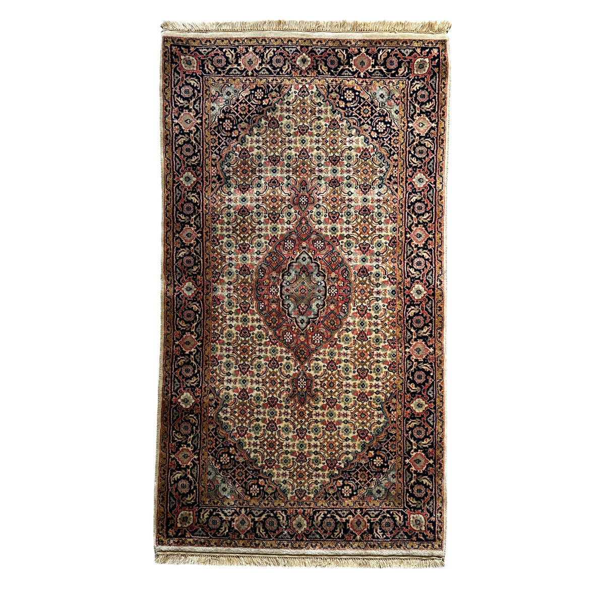 Sarough Teppich ca. 160 × 85 cm – goldbeige & dunkelblau