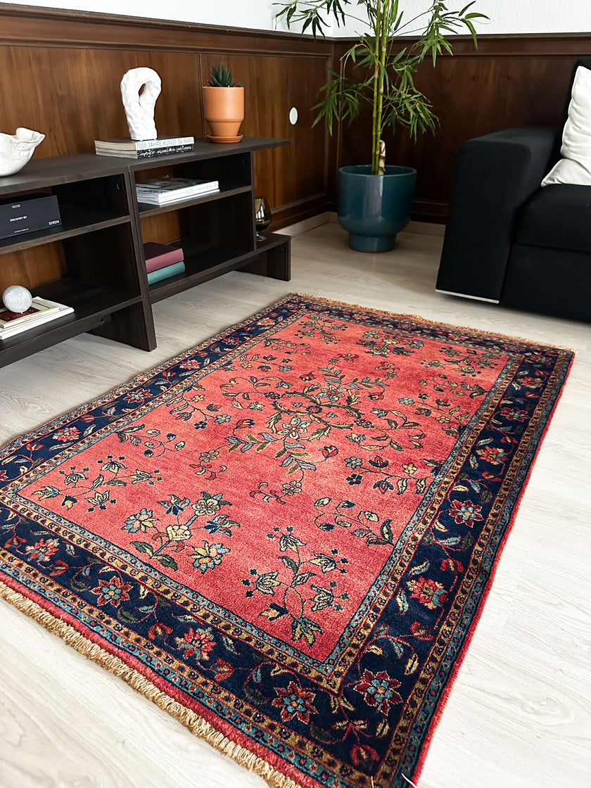 I. Sarough Teppich ca. 150 × 100 cm – rot/blau & floral