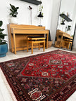 Schiraz Teppich ca. 200 × 150 cm – rot/grau & ausdrucksstark