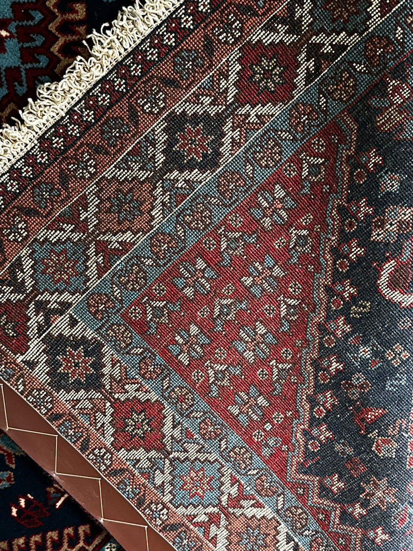 Jalameh Teppich ca. 200 × 200 cm – dunkelblau/rot/hellblau & geometrisch