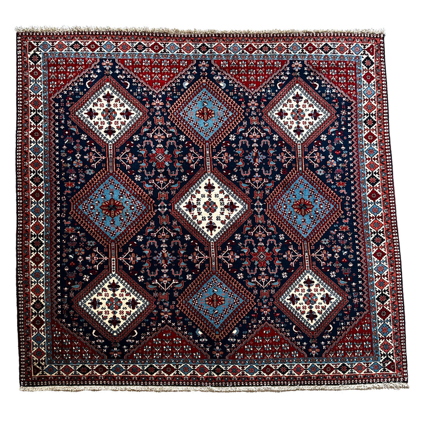 Jalameh Teppich ca. 200 × 200 cm – dunkelblau/rot/hellblau & geometrisch
