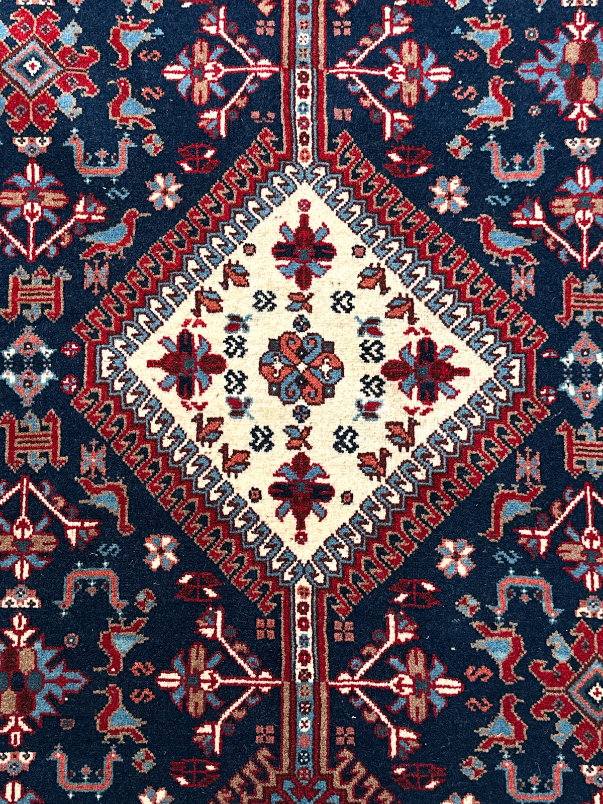Jalameh Teppich ca. 200 × 200 cm – dunkelblau/rot/hellblau & geometrisch