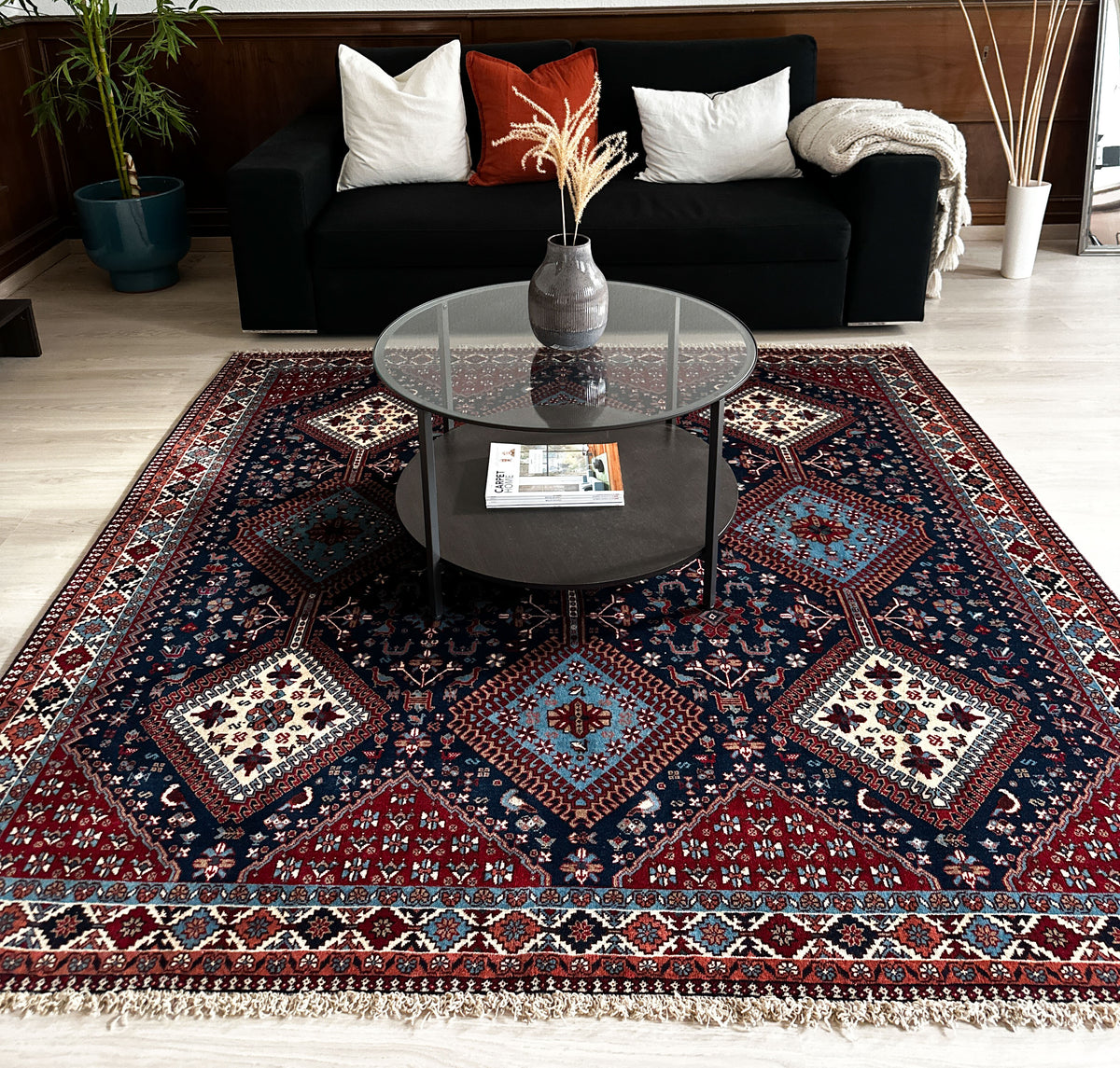 Jalameh Teppich ca. 200 × 200 cm – dunkelblau/rot/hellblau & geometrisch