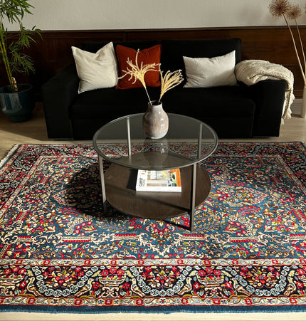 Jazd Teppich ca. 251 × 149 cm – dunkelblau & floral