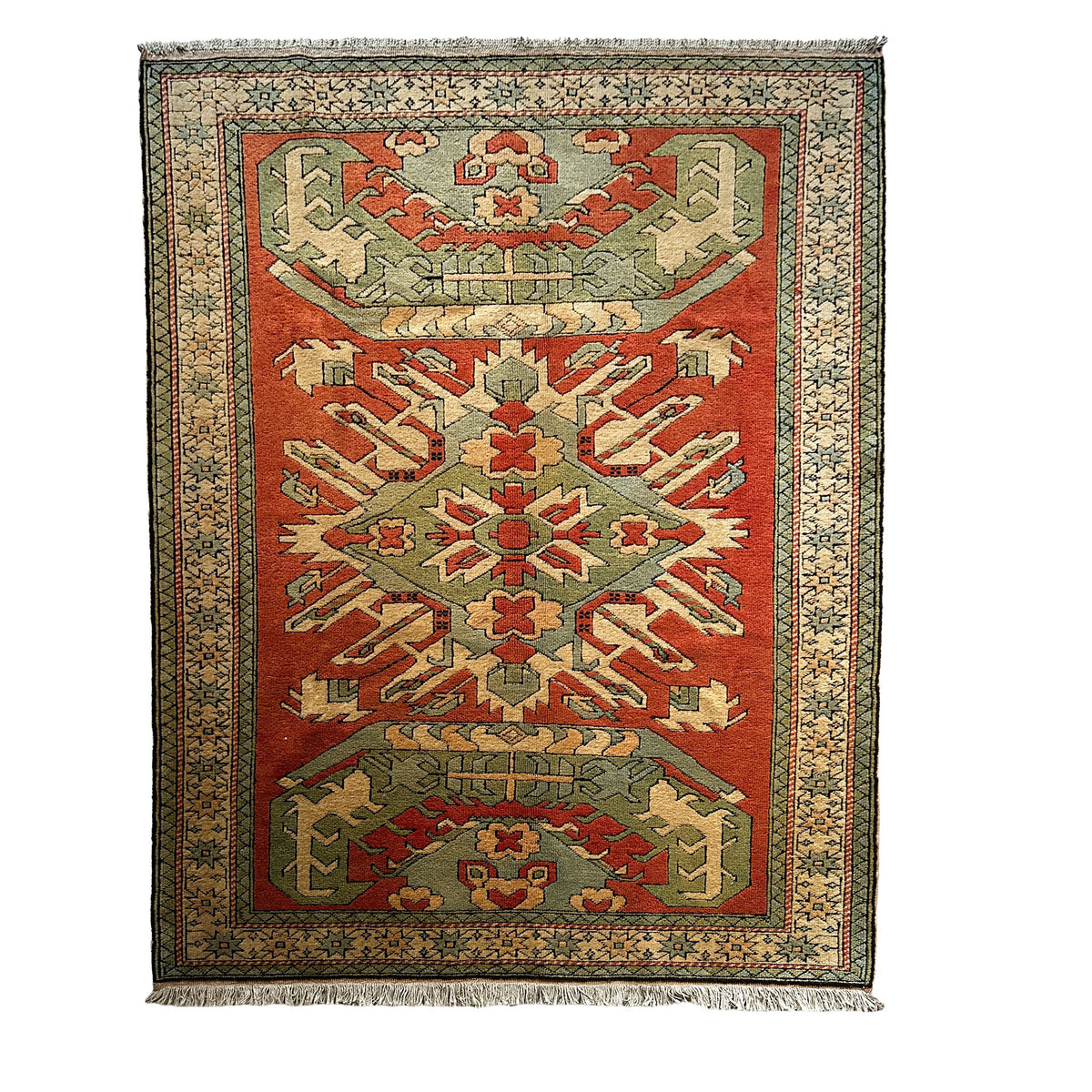 Kars Teppich ca. 233 × 149 cm – rostrot & olivgrün geometrisch