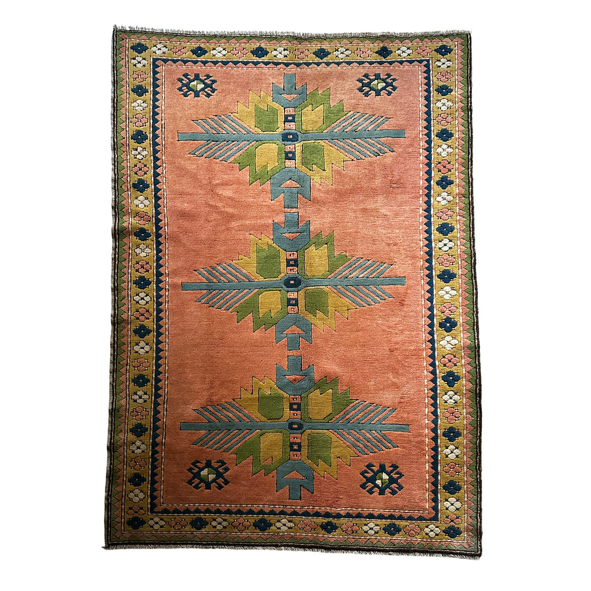 Kars Teppich ca. 240 × 160 cm – lachsrot & grün geometrisch