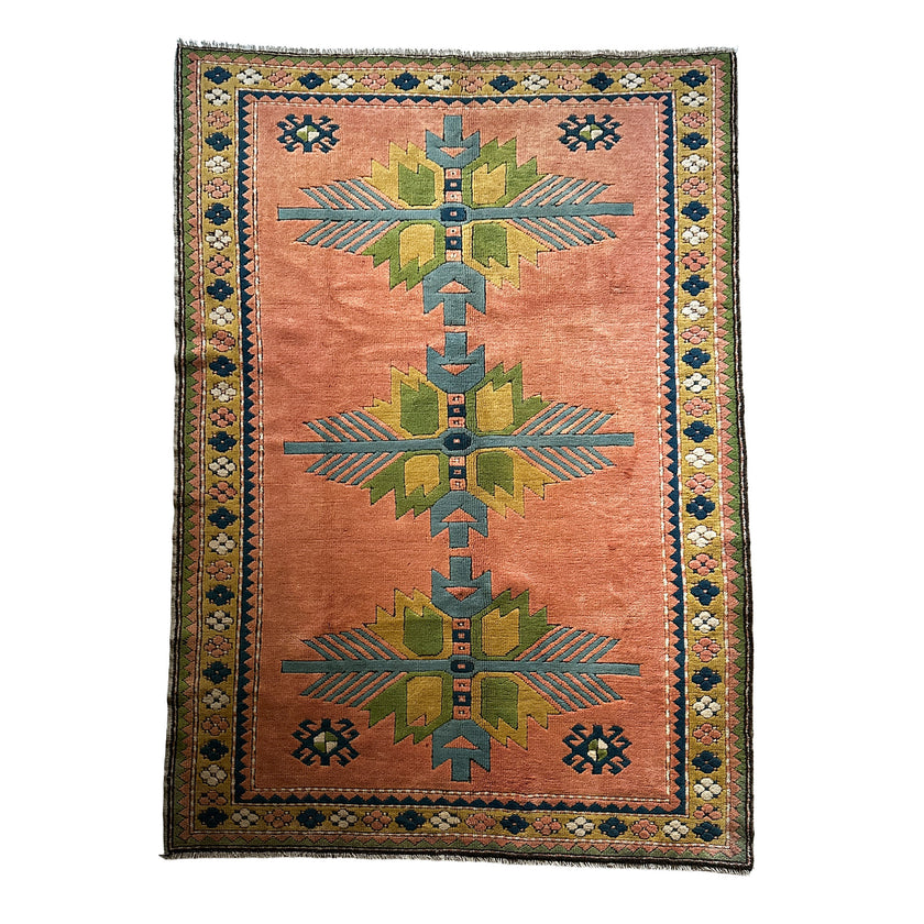 Kars Teppich ca. 240 × 160 cm – lachsrot & grün geometrisch