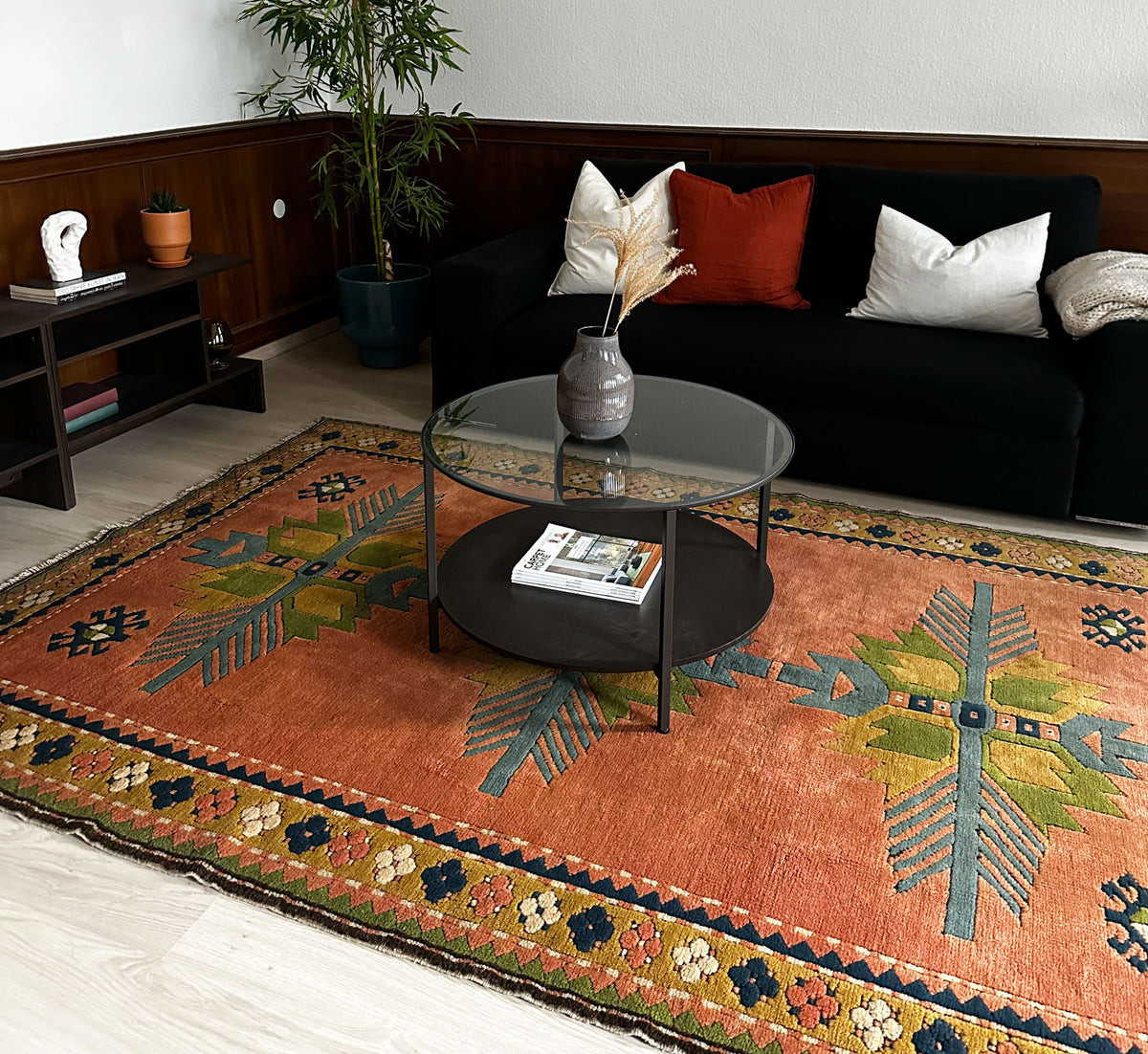 Kars Teppich ca. 240 × 160 cm – lachsrot & grün geometrisch