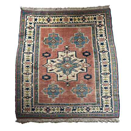 Kars Teppich ca. 200 × 200 cm – altrosa/blau/creme & geometrisch