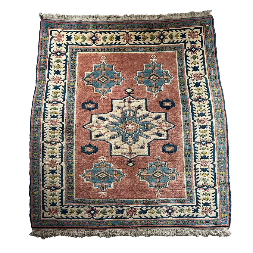 Kars Teppich ca. 200 × 200 cm – altrosa/blau/creme & geometrisch
