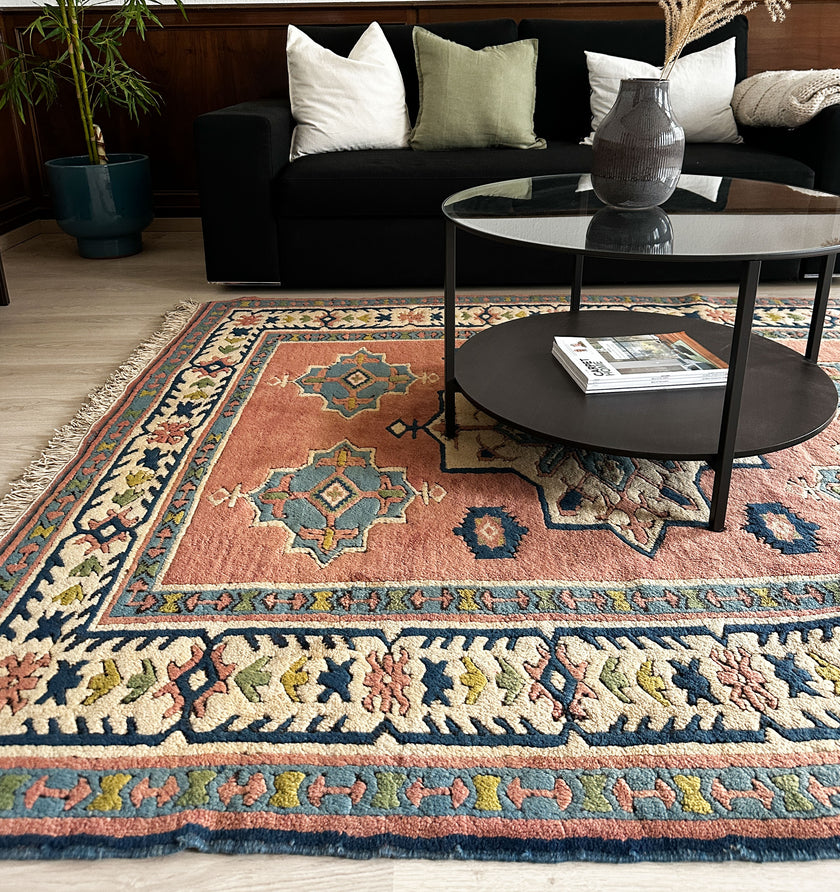 Kars Teppich ca. 200 × 200 cm – altrosa/blau/creme & geometrisch