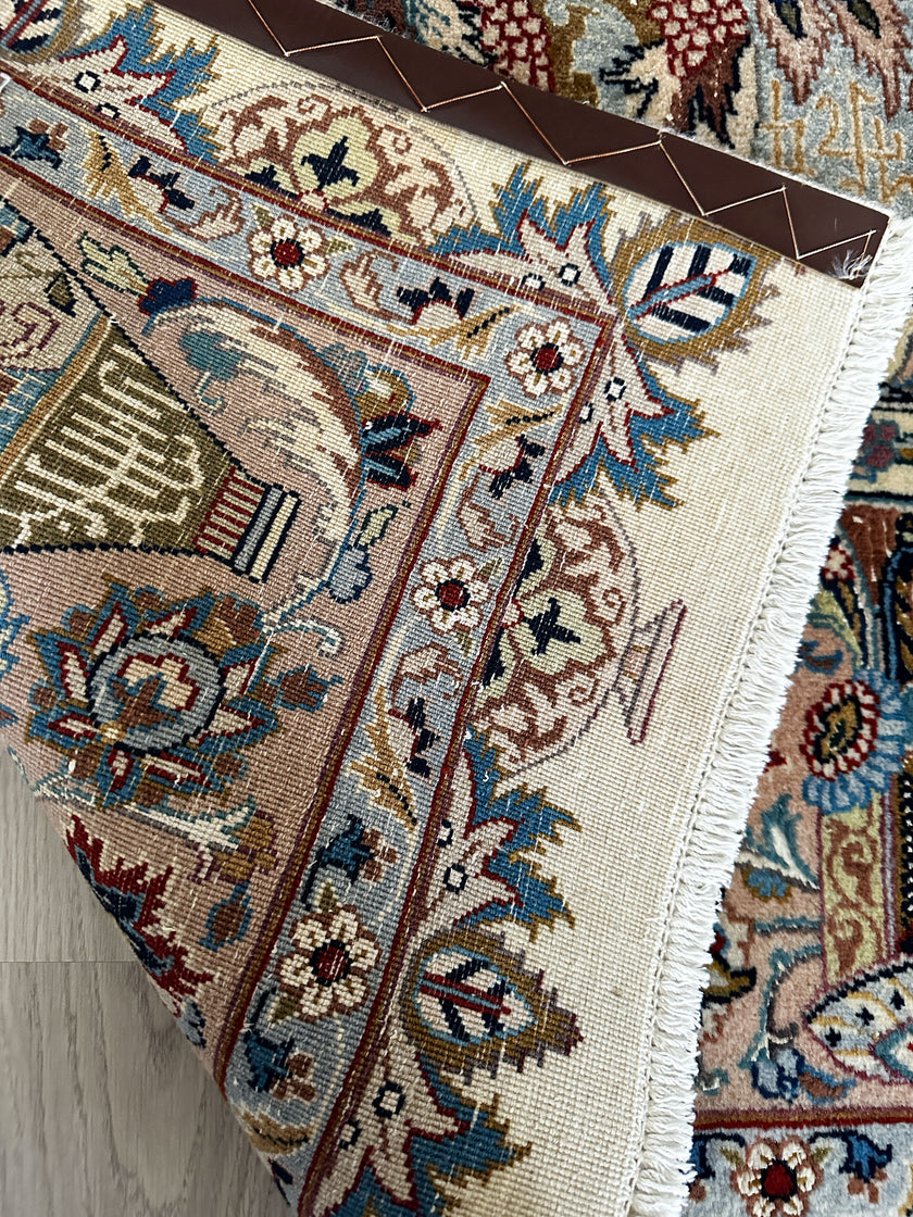 Kaschmar Teppich ca. 150 × 100 cm – creme/beige/blau & detailreich