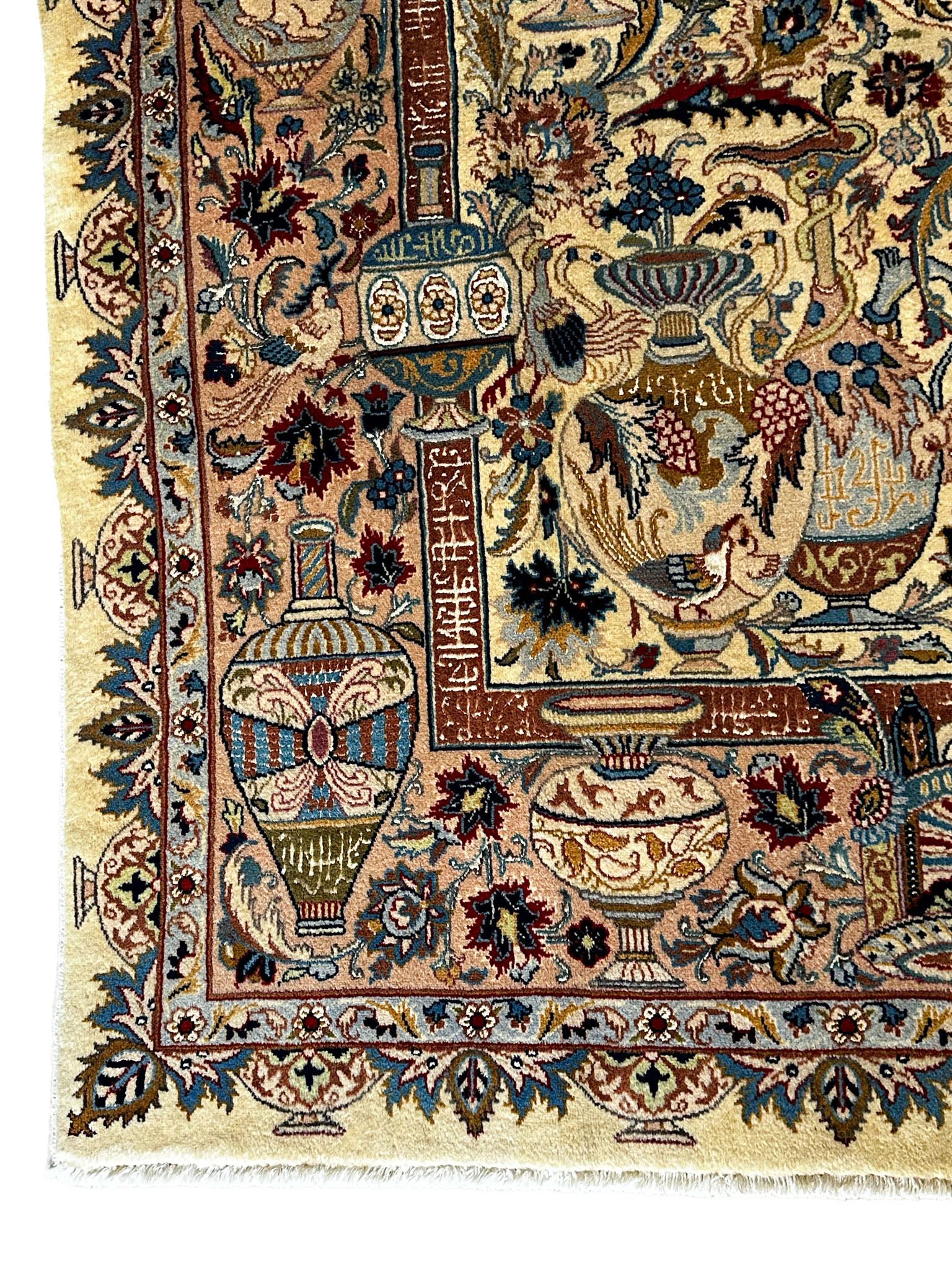 Kaschmar Teppich ca. 150 × 100 cm – creme/beige/blau & detailreich